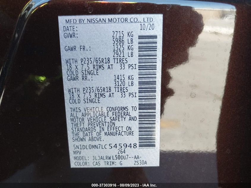 2020 INFINITI QX60 LUXE - 5N1DL0MN7LC545948