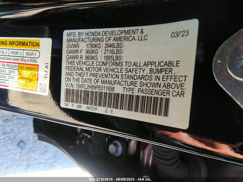 2023 HONDA CIVIC HATCHBACK SPORT - 19XFL2H89PE011698
