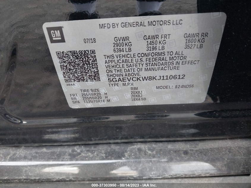 2019 BUICK ENCLAVE AVENIR - 5GAEVCKW8KJ110612