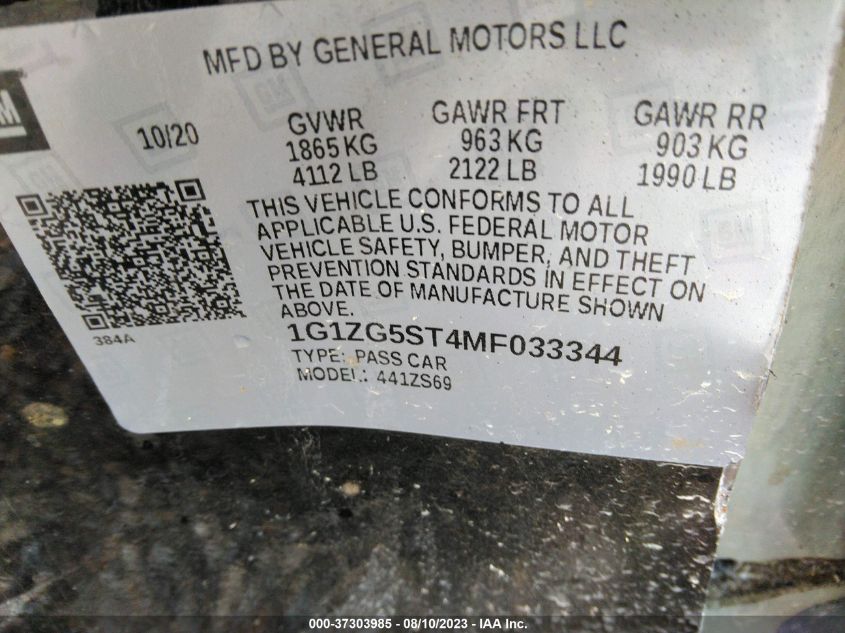 2021 CHEVROLET MALIBU RS - 1G1ZG5ST4MF033344