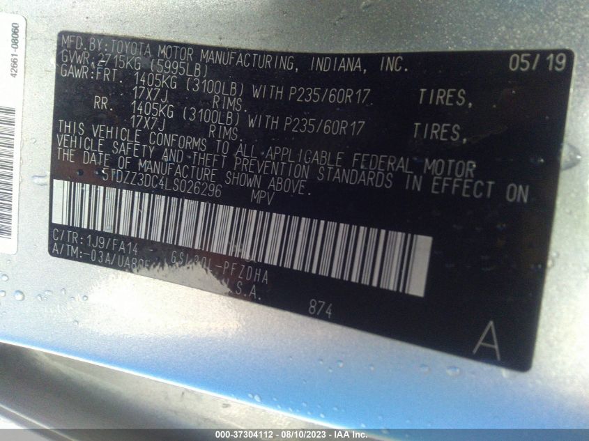 2020 TOYOTA SIENNA L - 5TDZZ3DC4LS026296