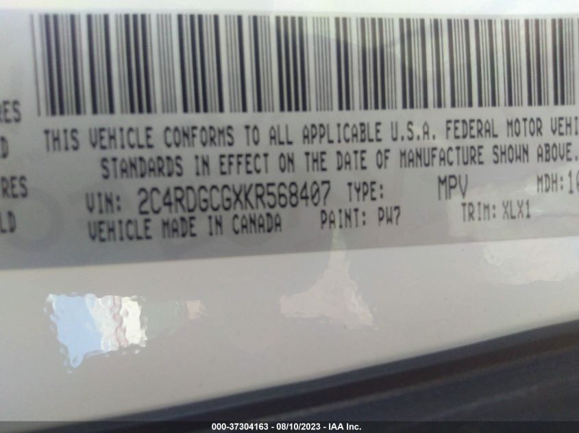 2019 DODGE GRAND CARAVAN SXT - 2C4RDGCGXKR568407