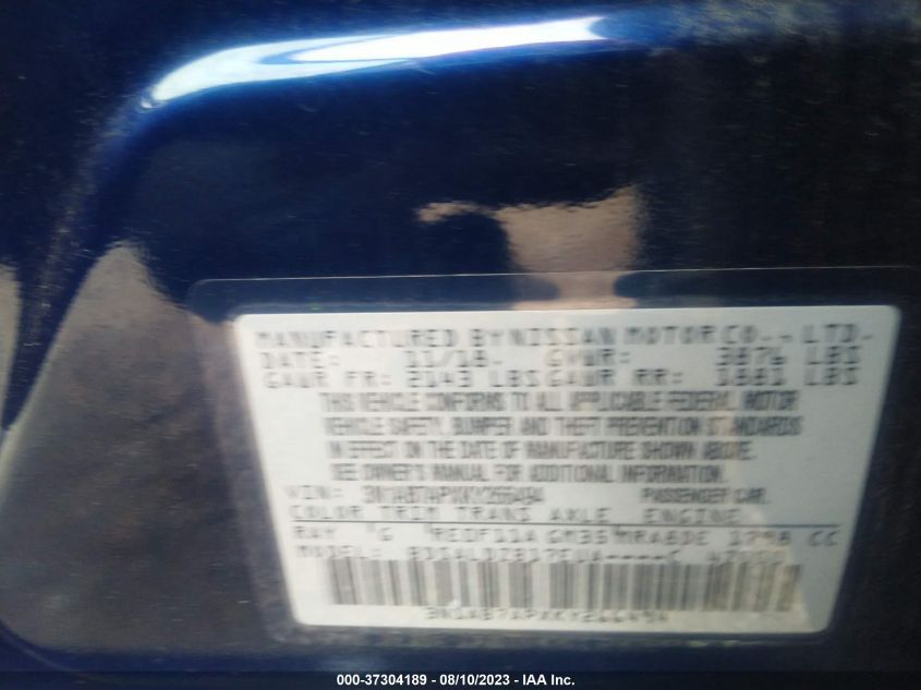 2019 NISSAN SENTRA SV - 3N1AB7APXKY266494