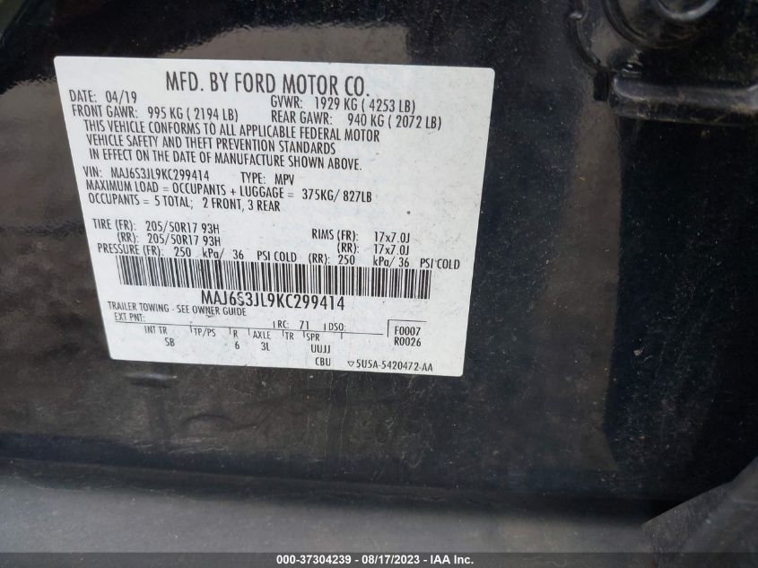 2019 FORD ECOSPORT SES - MAJ6S3JL9KC299414