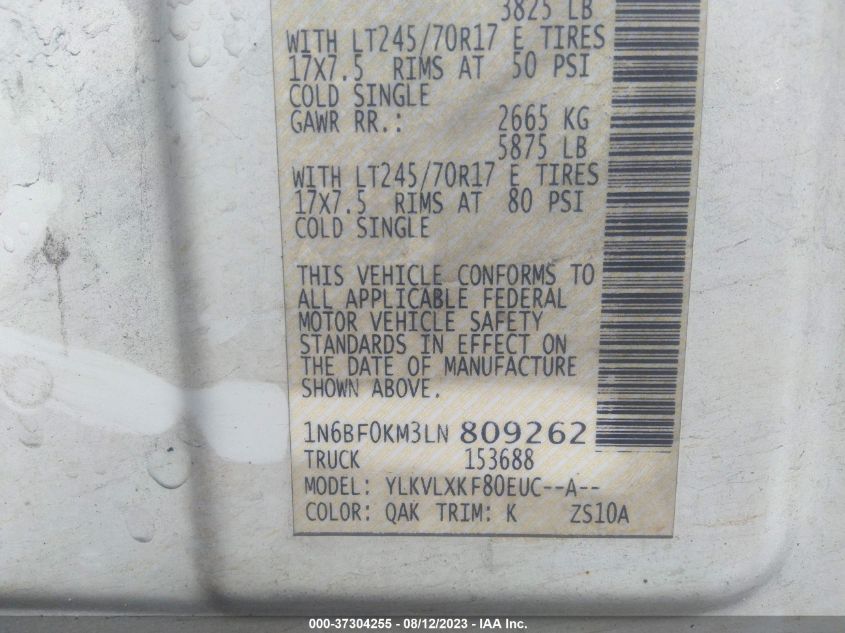 2020 NISSAN NV CARGO SV 1N6BF0KM3LN809262