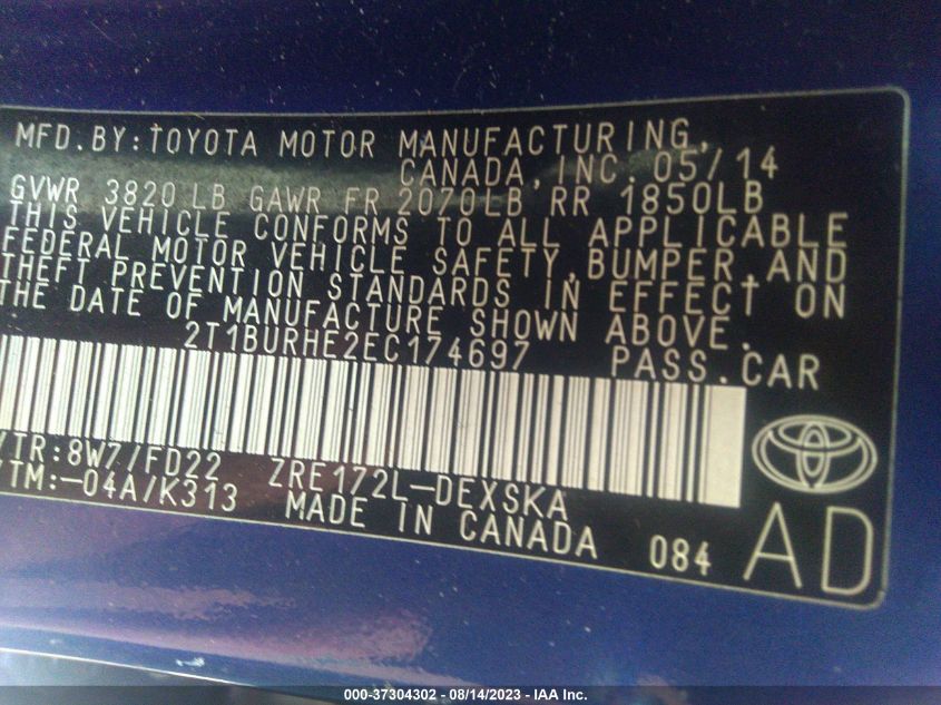 2014 TOYOTA COROLLA S - 2T1BURHE2EC174697