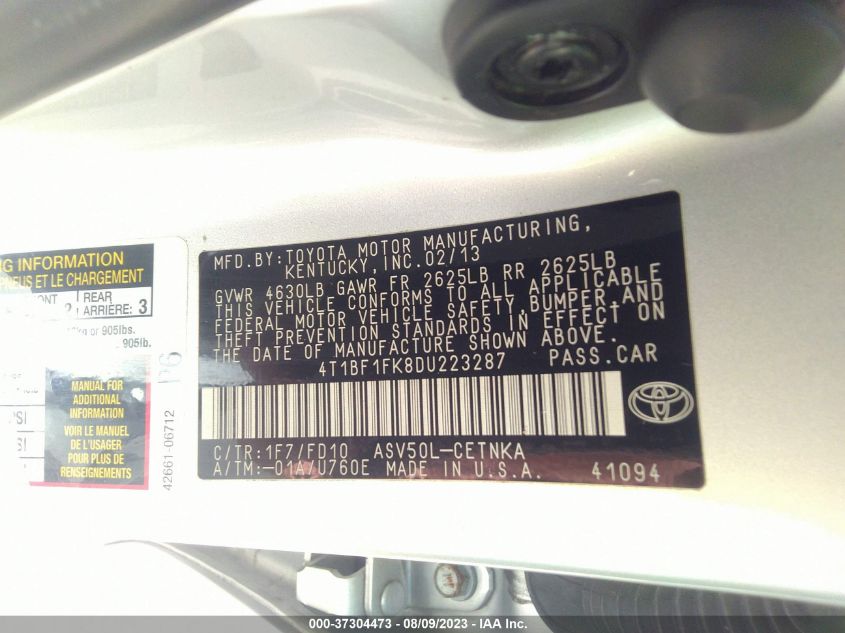 2013 TOYOTA CAMRY L/LE/SE/XLE - 4T1BF1FK8DU223287