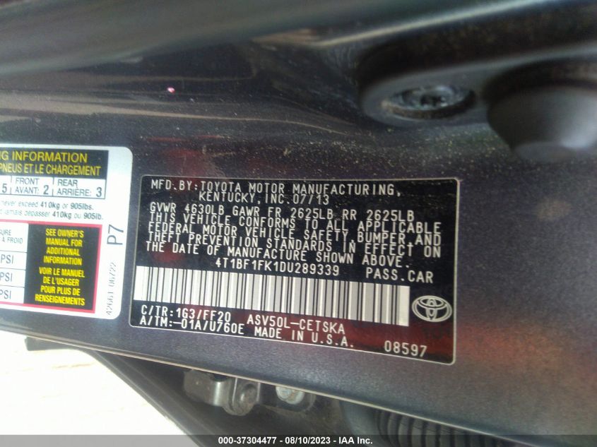 2013 TOYOTA CAMRY L/LE/SE/XLE - 4T1BF1FK1DU289339