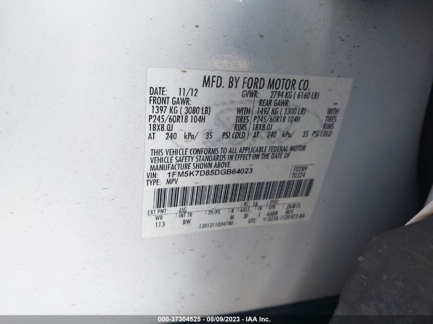 2013 FORD EXPLORER XLT - 1FM5K7D85DGB64023