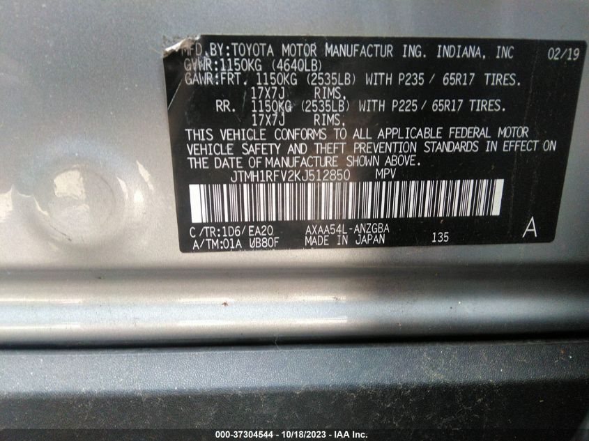 VIN JTMN1RFV2KD512803 2019 TOYOTA RAV4 LIMITED