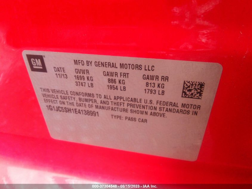 2014 CHEVROLET SONIC LT - 1G1JC5SH1E4138991