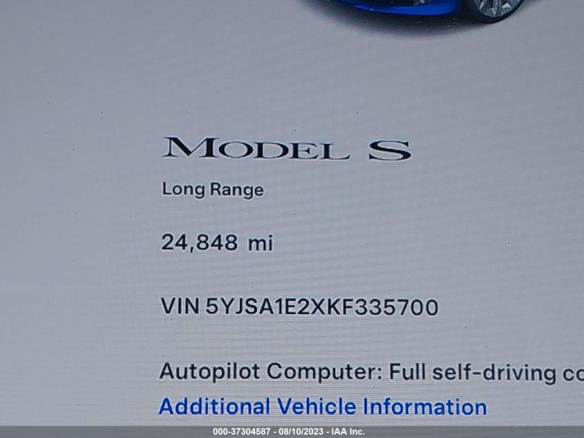 2019 TESLA MODEL S - 5YJSA1E2XKF335700