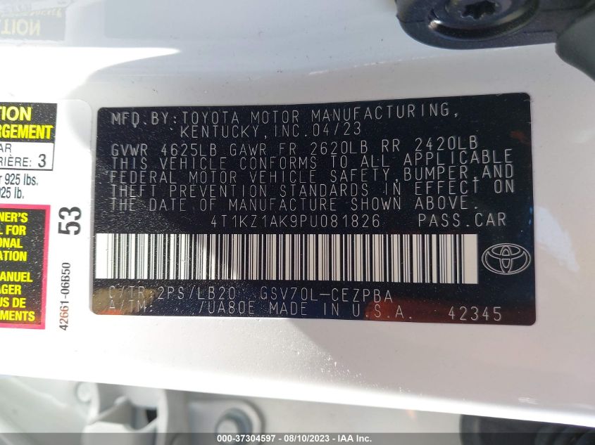 2023 TOYOTA CAMRY V6 - 4T1KZ1AK9PU081026