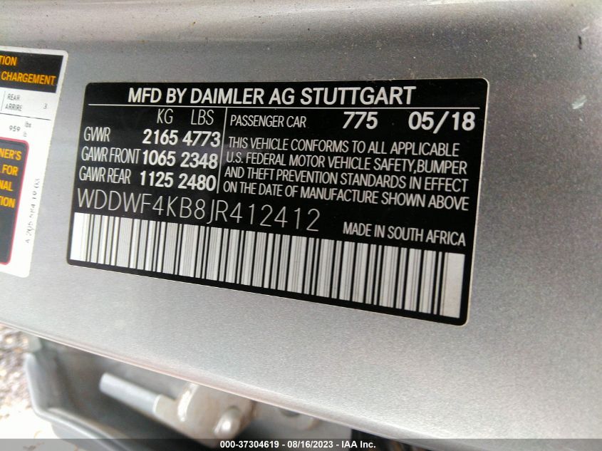 WDDWF4KB8JR412412 2018 MERCEDES-BENZ C-CLASS, photo no. 9