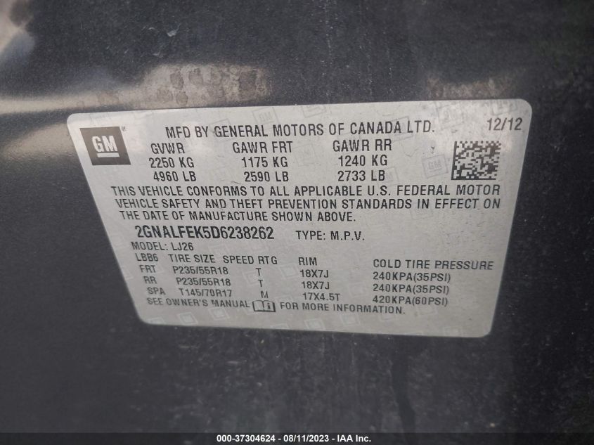 2013 CHEVROLET EQUINOX LTZ - 2GNALFEK5D6238262