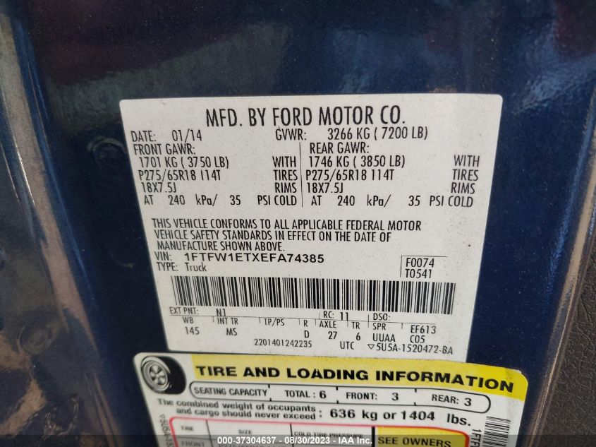 2014 FORD F-150 XL/XLT/FX4/LARIAT - 1FTFW1ETXEFA74385