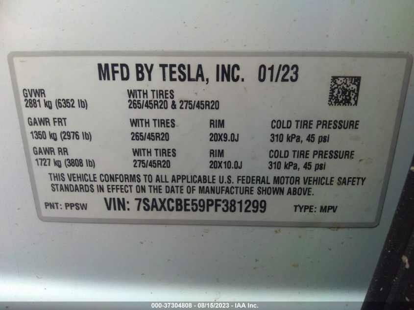 7SAXCBE59PF381299 Tesla Model X  9