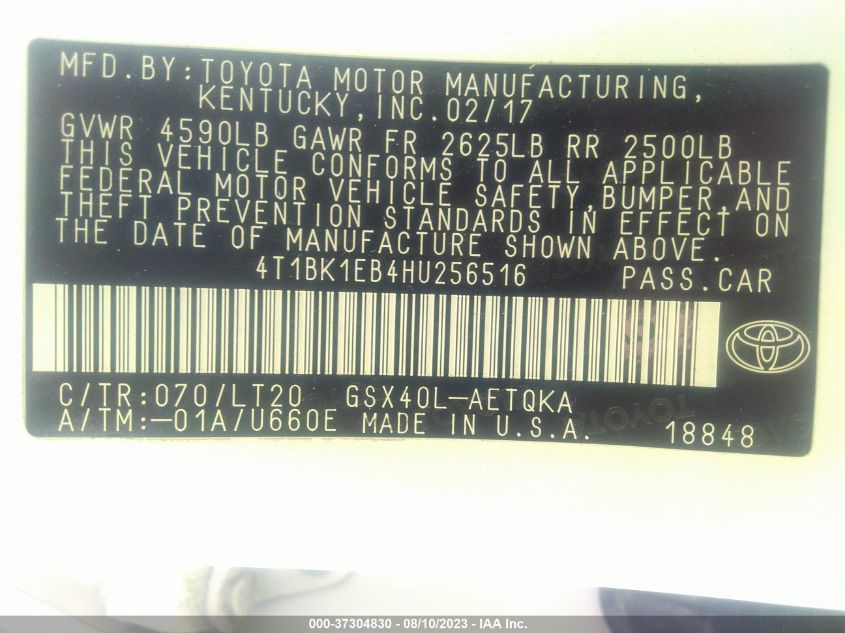 2017 TOYOTA AVALON XLE/XLE PLUS - 4T1BK1EB4HU256516