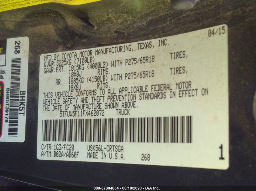 2015 TOYOTA TUNDRA TRD PRO 5.7L V8/SR 5.7L V8/SR5 5.7L V8 5TFUW5F11FX462872