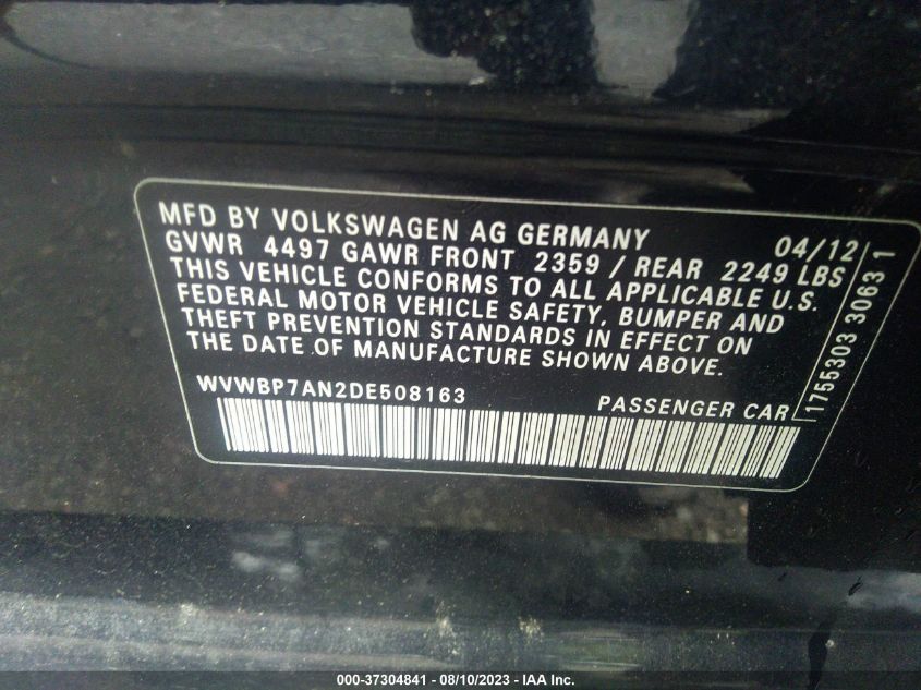 2013 VOLKSWAGEN CC SPORT PLUS - WVWBP7AN2DE508163