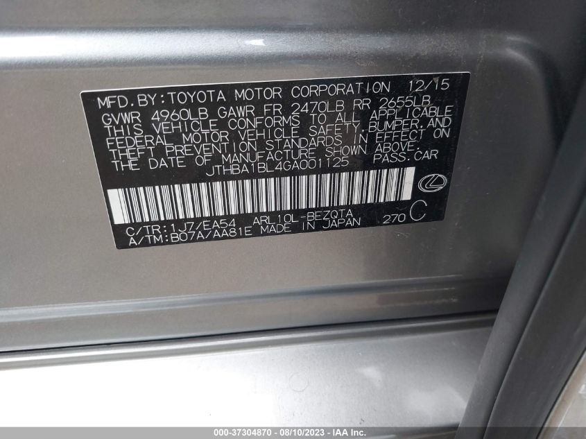 2016 LEXUS GS 200T - JTHBA1BL4GA001125
