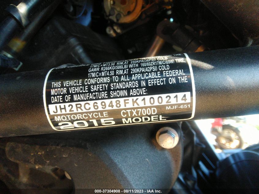 2015 HONDA CTX700 D JH2RC6948FK100214