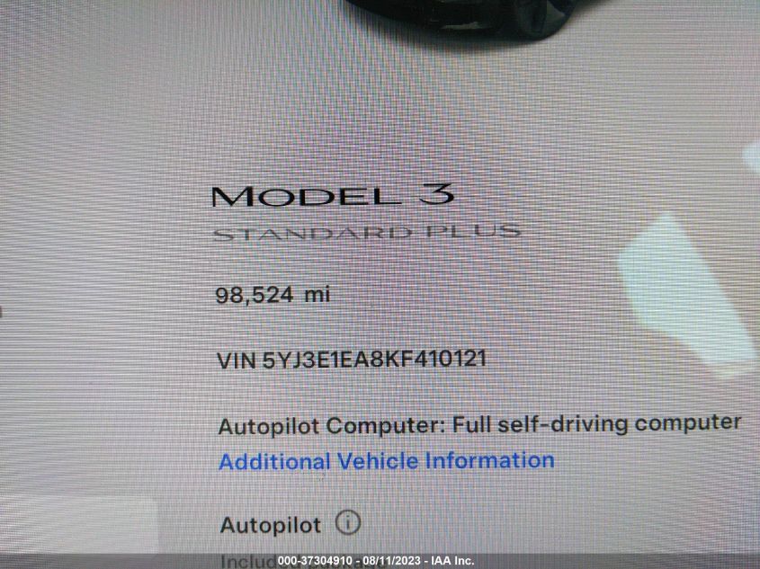 2019 TESLA MODEL 3 - 5YJ3E1EA8KF410121