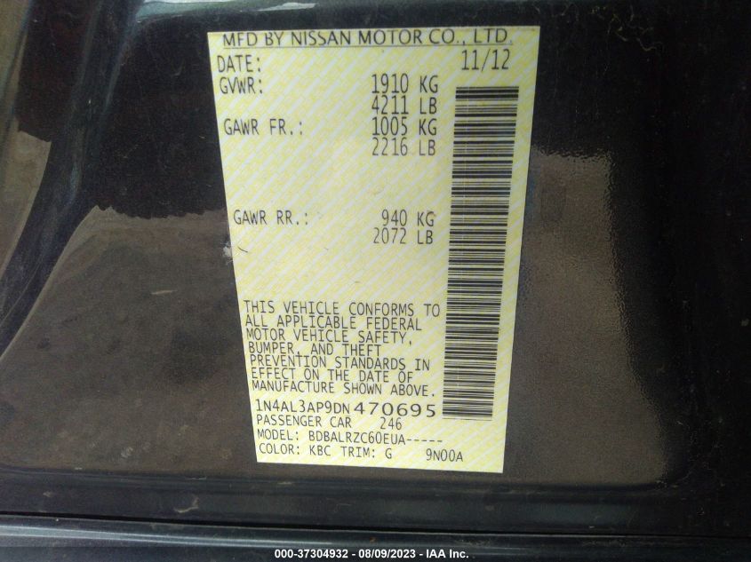 2013 NISSAN ALTIMA 2.5 S - 1N4AL3AP9DN470695