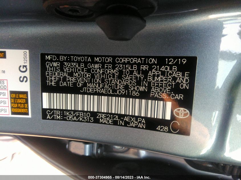 2020 TOYOTA COROLLA LE - JTDEPRAE0LJ091186