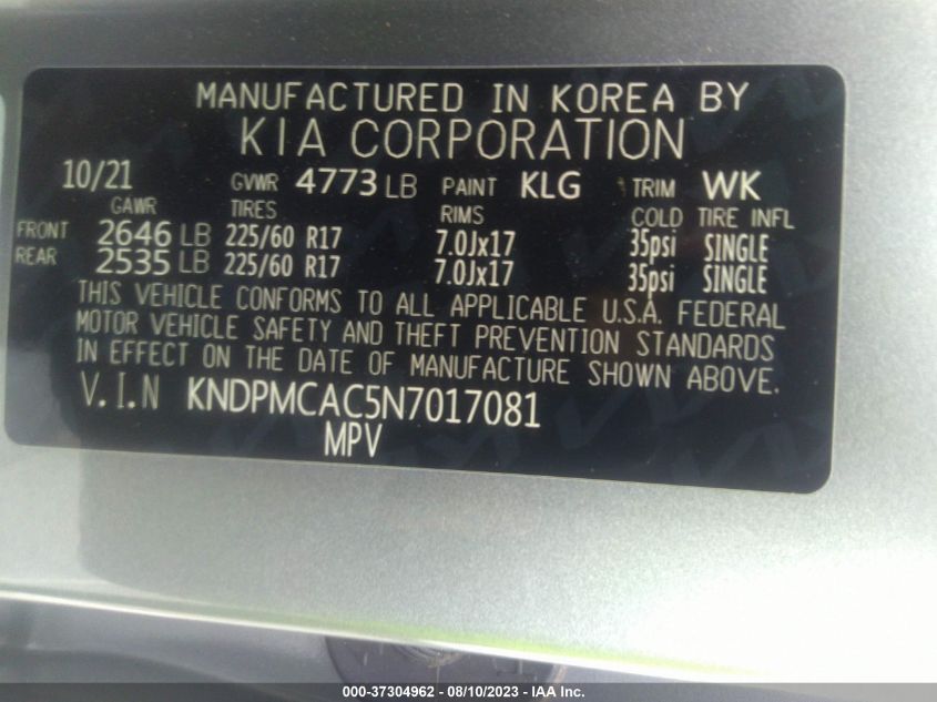 2022 KIA SPORTAGE LX - KNDPMCAC5N7017081
