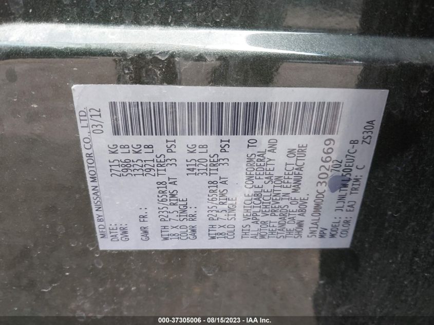 2013 INFINITI JX - 5N1AL0MM0DC302669