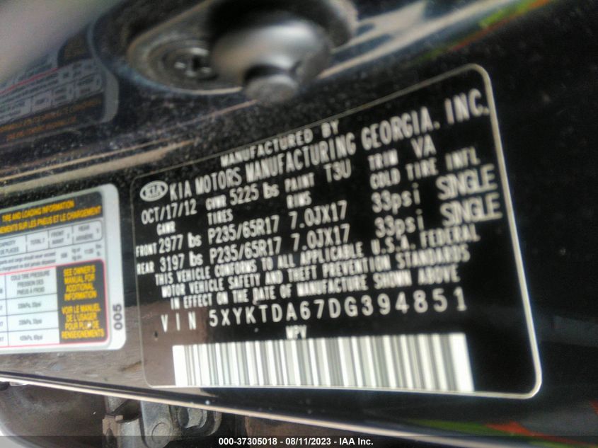 2013 KIA SORENTO LX - 5XYKTDA67DG394851