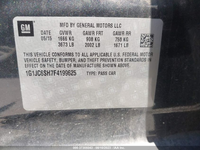 2015 CHEVROLET SONIC LT - 1G1JC6SH7F4199625