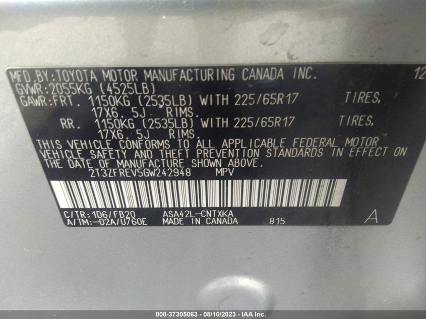 2016 TOYOTA RAV4 LE - 2T3ZFREV5GW242948