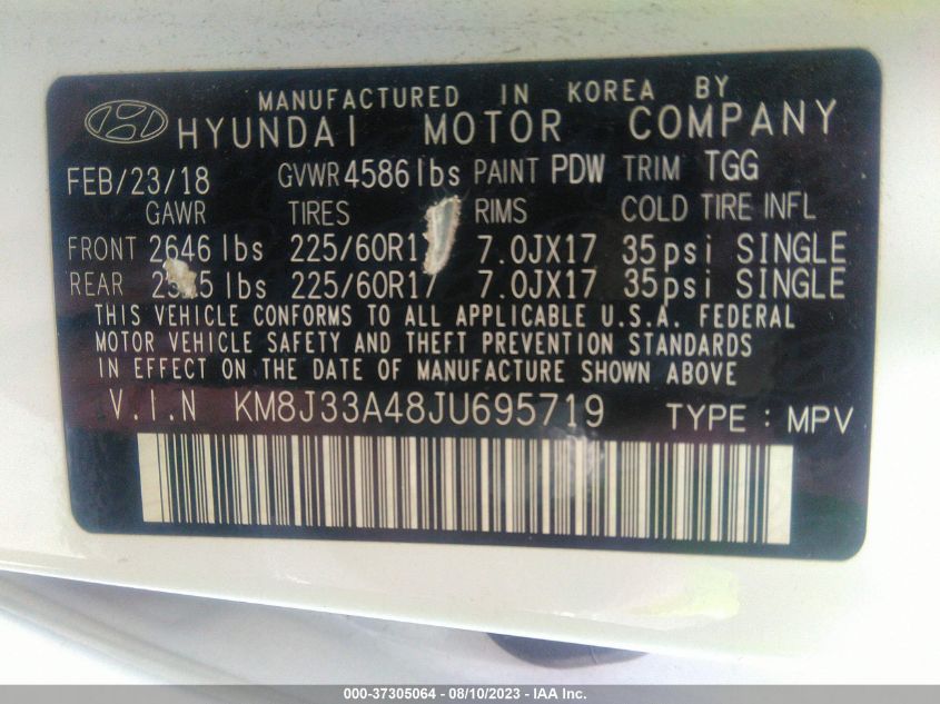 2018 HYUNDAI TUCSON SEL - KM8J33A48JU695719
