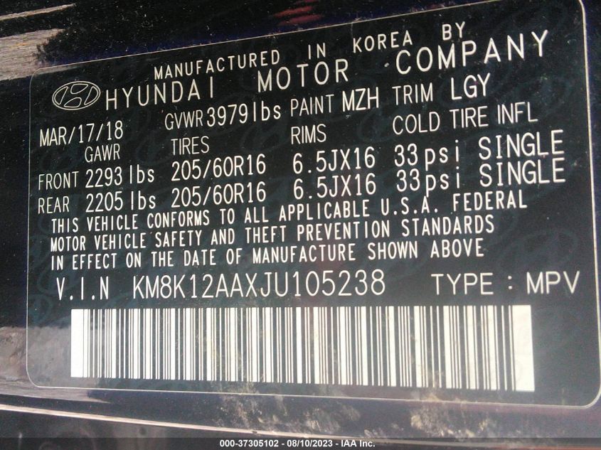 2018 HYUNDAI KONA SE - KM8K12AAXJU105238