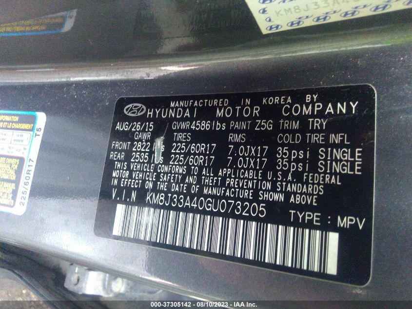 2016 HYUNDAI TUCSON SE - KM8J33A40GU073205