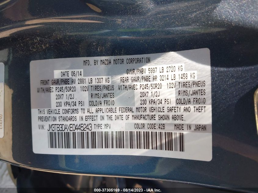 2014 MAZDA CX-9 GRAND TOURING - JM3TB3DAXE0445243