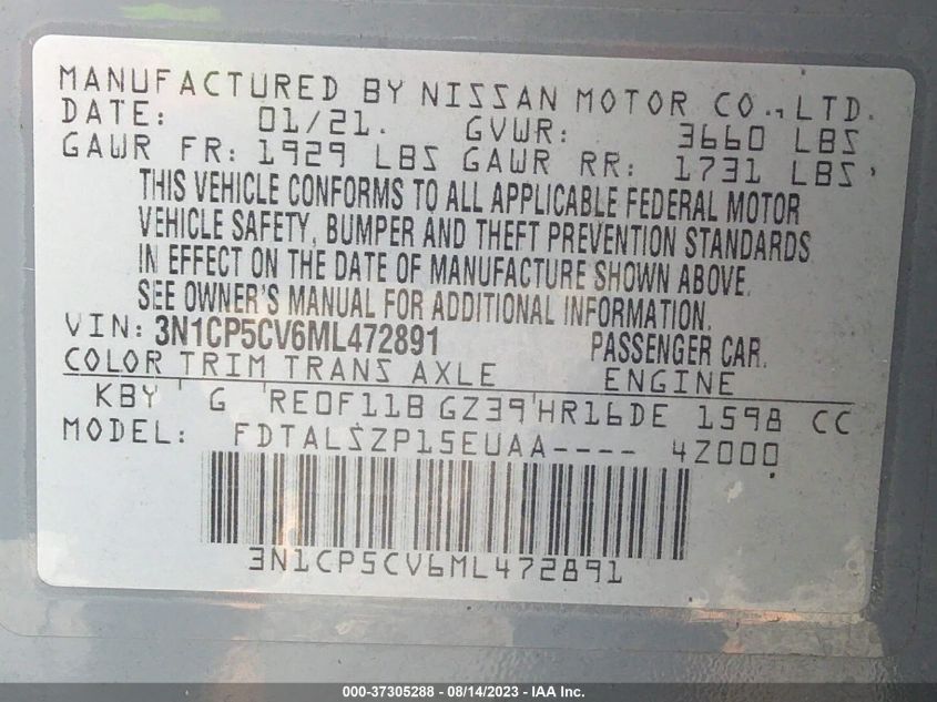2021 NISSAN KICKS SV - 3N1CP5CV6ML472891