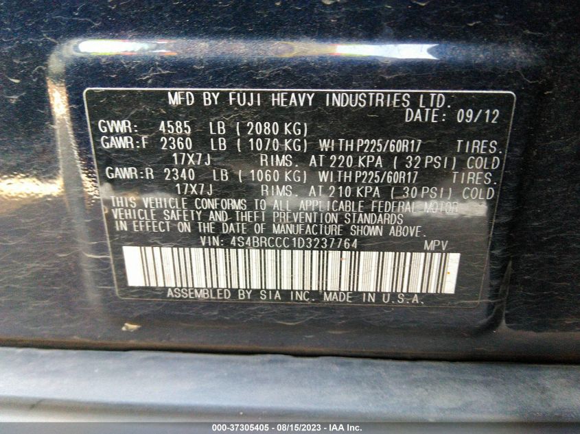 2013 SUBARU OUTBACK 2.5I PREMIUM - 4S4BRCCC1D3237764