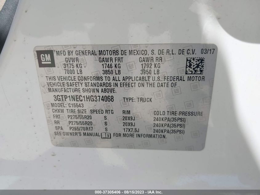 2017 GMC SIERRA 1500 SLT - 3GTP1NEC1HG374068
