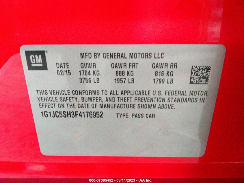 2015 CHEVROLET SONIC LT - 1G1JC5SH3F4176952