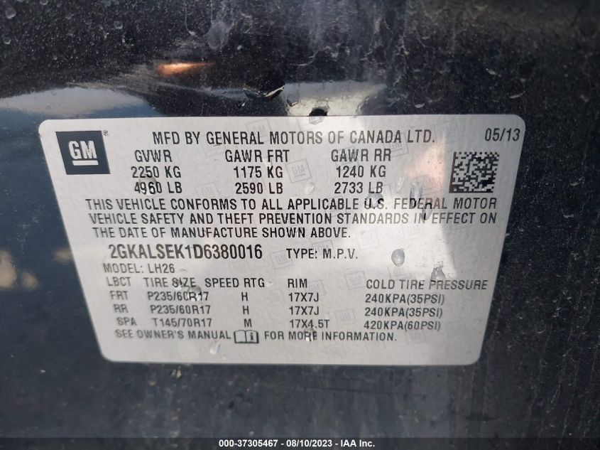 2013 GMC TERRAIN SLE - 2GKALSEK1D6380016