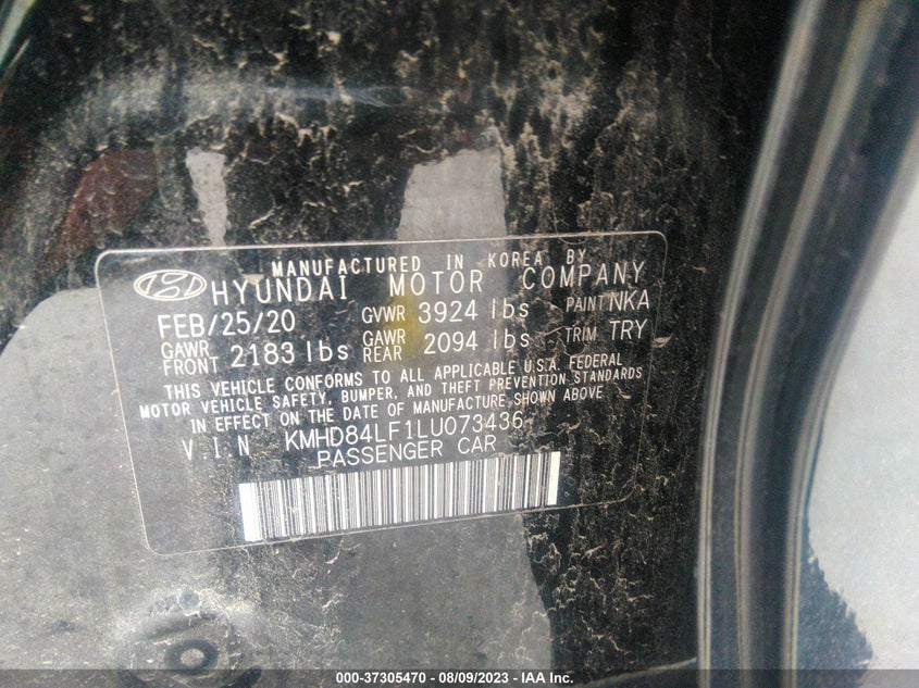 VIN KMHD84LF1LU073436 2020 HYUNDAI ELANTRA VALUE EDITION