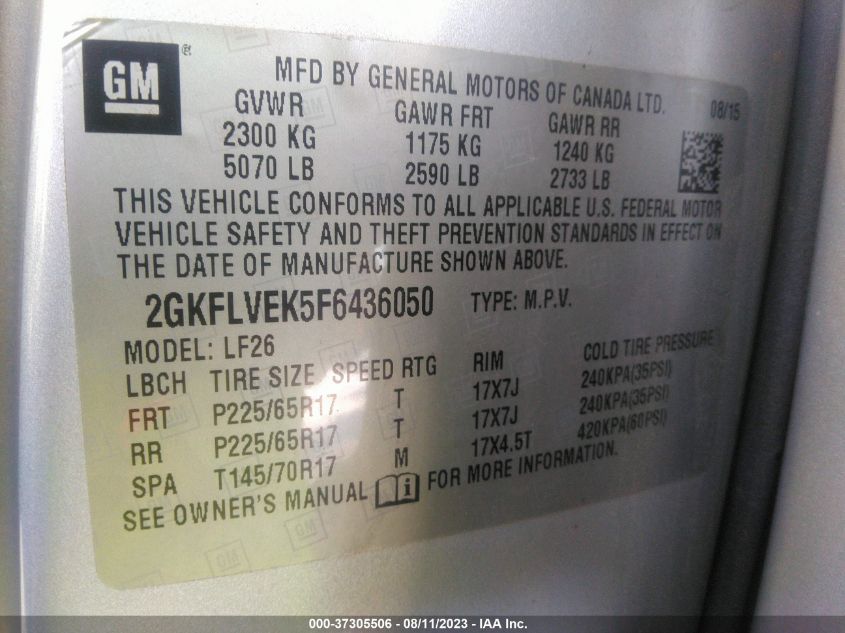 2015 GMC TERRAIN SLE - 2GKFLVEK5F6436050