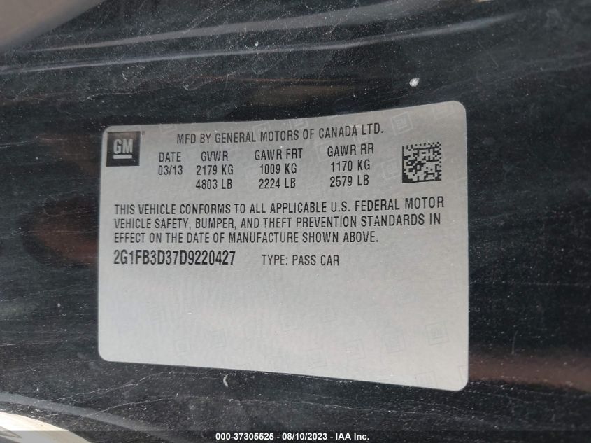 2013 CHEVROLET CAMARO LT - 2G1FB3D37D9220427