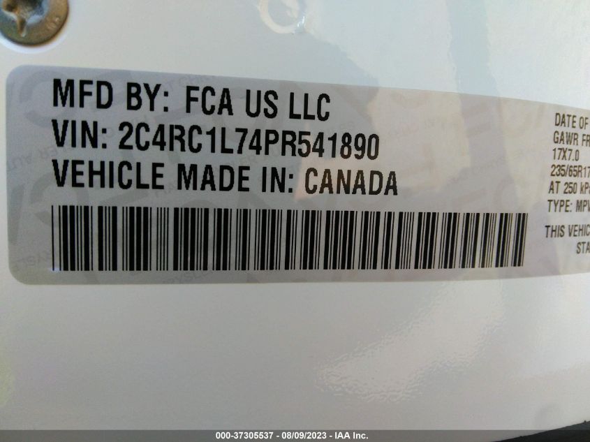 2023 CHRYSLER PACIFICA - 2C4RC1L74PR541890