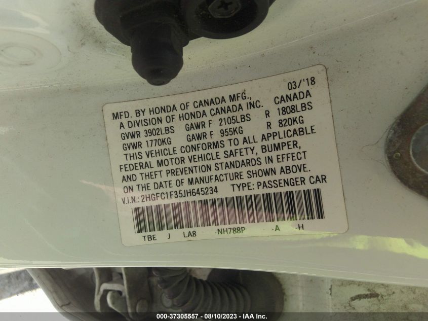 2018 HONDA CIVIC SEDAN EX-T - 2HGFC1F35JH645234