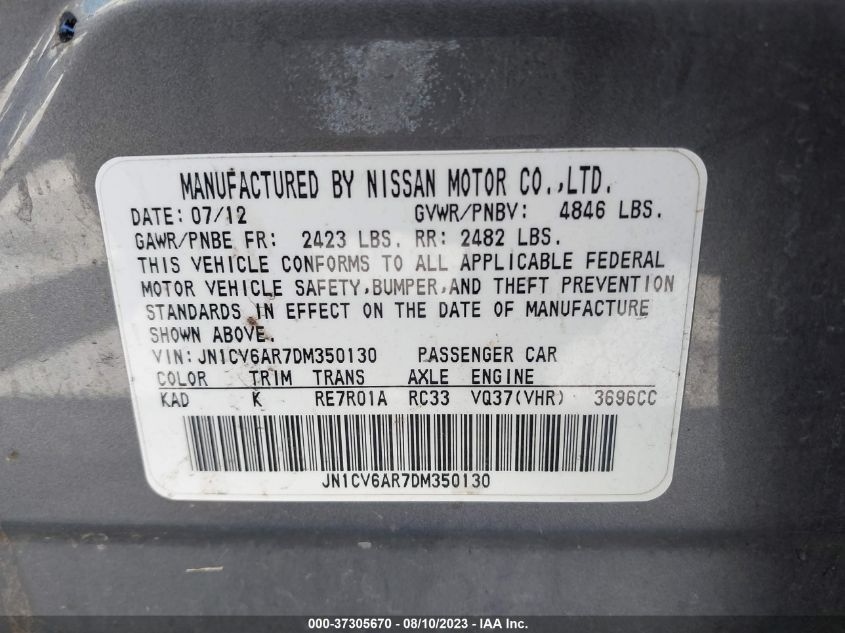 2013 INFINITI G37 SEDAN X JN1CV6AR7DM350130