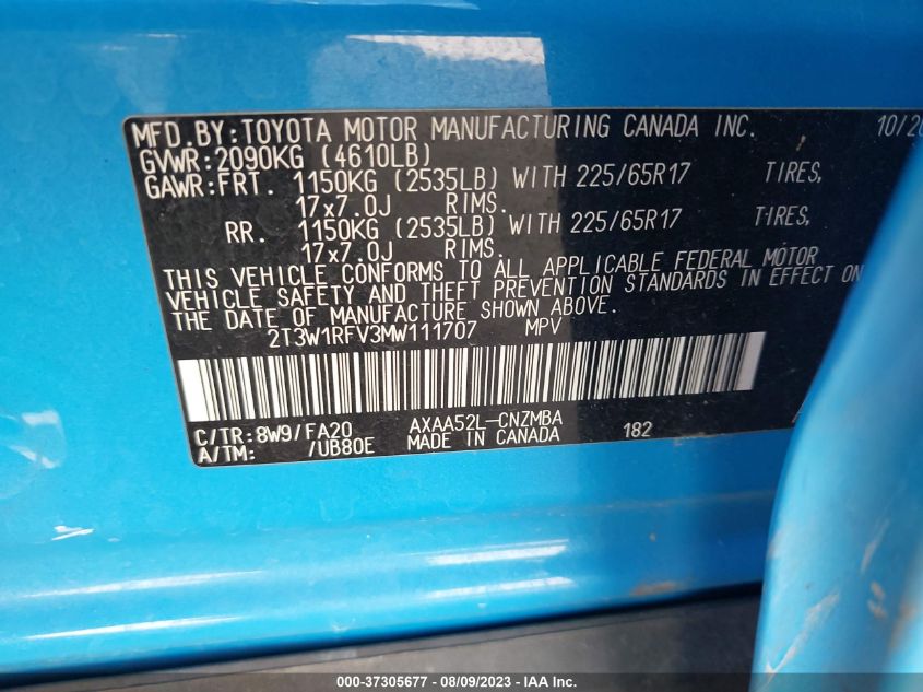 2021 TOYOTA RAV4 XLE - 2T3W1RFV3MW111707